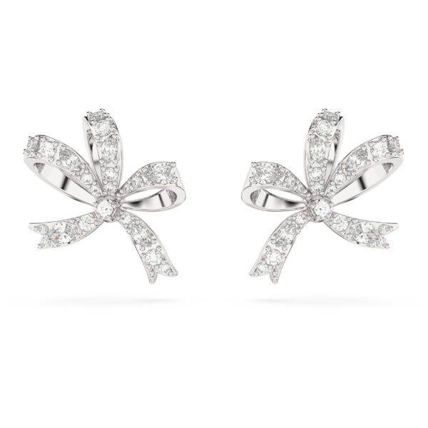 Swarovski Hyperbola Stud Earrings, Bow, Small, White, Rhodium Plated