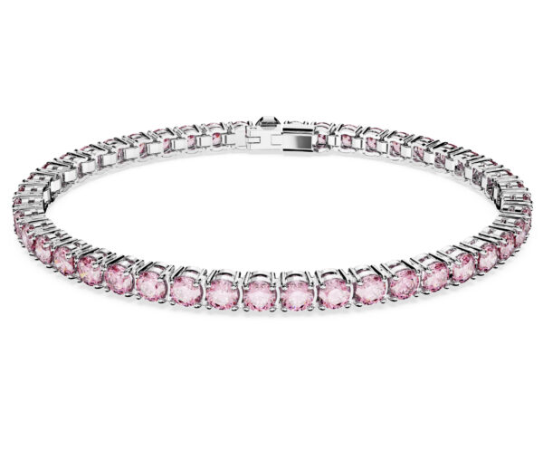 Swarovski Matrix Tennis bracelet, Round cut, Pink, Rhodium plated