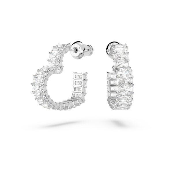 Swarovski Matrix hoop earrings, Heart, Small, White, Rhodium plated