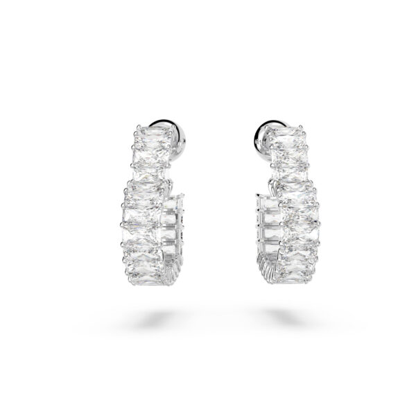 Swarovski Matrix hoop earrings, Heart, Small, White, Rhodium plated - Image 2