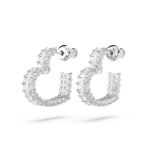 Swarovski Matrix hoop earrings, Heart, Small, White, Rhodium plated - Image 3