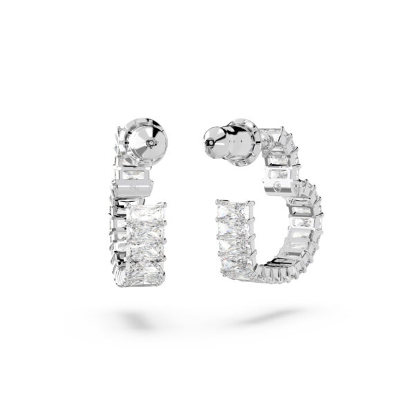 Swarovski Matrix hoop earrings, Heart, Small, White, Rhodium plated - Image 4