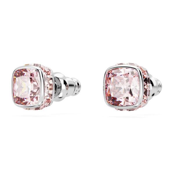 Swarovski Birthstone Stud Earrings, Square Cut, June, Pink, Rhodium Plated - Image 3