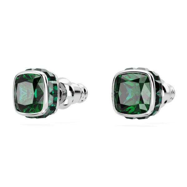 Swarovski Birthstone Stud Earrings, Square Cut, May, Green, Rhodium Plated - Image 3