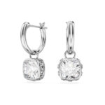 Swarovski Chroma drop earrings, Square cut, White, Rhodium plated