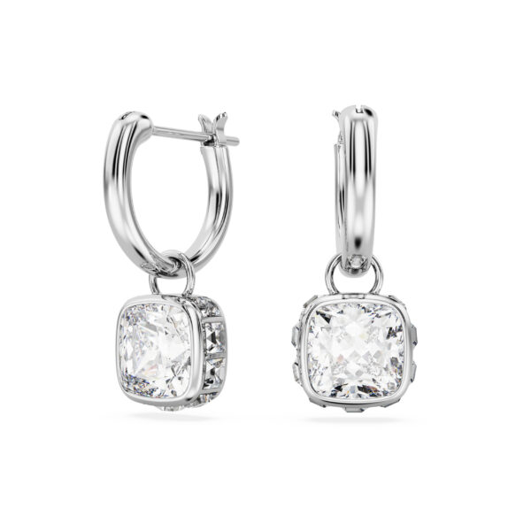 Swarovski Chroma drop earrings, Square cut, White, Rhodium plated