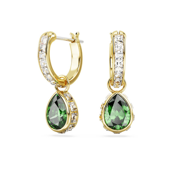 Swarovski Chroma drop earrings, Pear cut, Green, Gold-tone plated