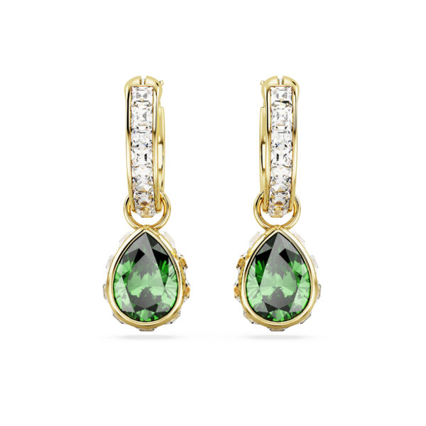 Swarovski Chroma drop earrings, Pear cut, Green, Gold-tone plated - Image 2