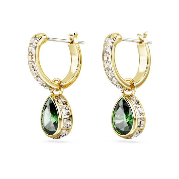 Swarovski Chroma drop earrings, Pear cut, Green, Gold-tone plated - Image 3