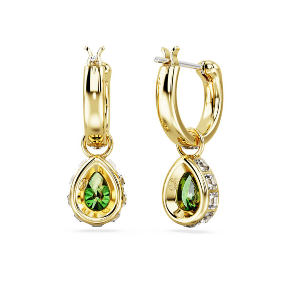 Swarovski Chroma drop earrings, Pear cut, Green, Gold-tone plated - Image 4