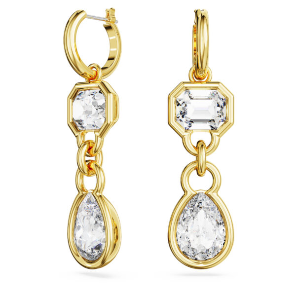 Swarovski Imber drop earrings, Mixed cuts, White, Gold-tone plated