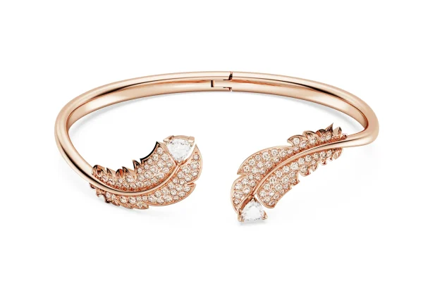 Swarovski Idyllia bangle, Feather, White, Rose gold-tone plated