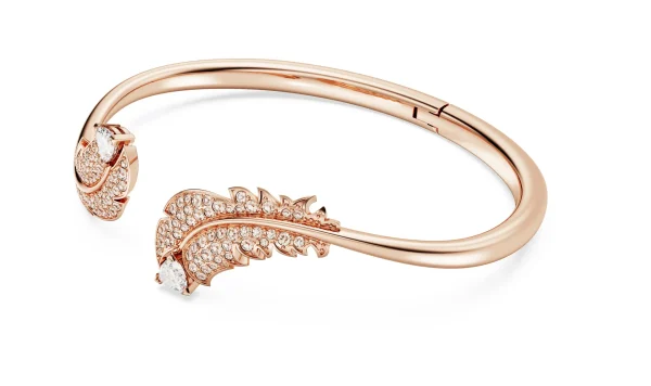Swarovski Idyllia bangle, Feather, White, Rose gold-tone plated - Image 2
