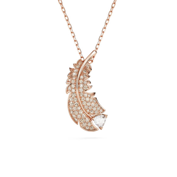 Swarovski Idyllia pendant, Feather, White, Rose gold-tone plated