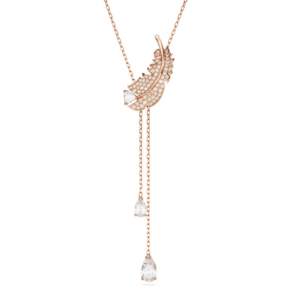 Swarovski Idyllia Y pendant, Feather, White, Rose gold-tone plated