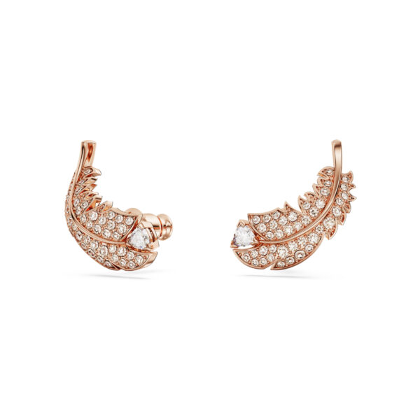 Swarovski Idyllia stud earrings, Feather, White, Rose gold-tone plated - Image 2