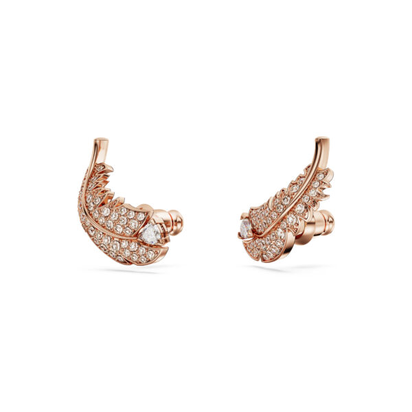 Swarovski Idyllia stud earrings, Feather, White, Rose gold-tone plated - Image 3