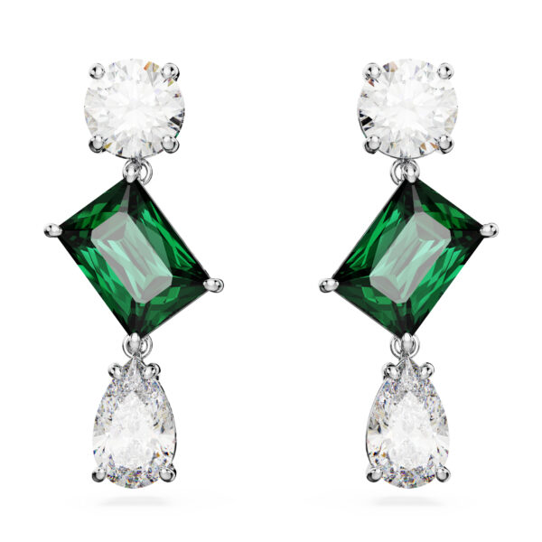 Swarovski Mesmera drop earrings, Mixed cuts, Green, Rhodium plated