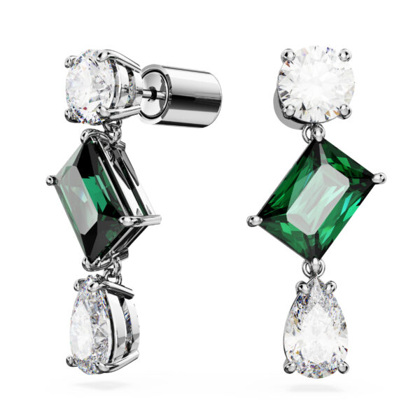 Swarovski Mesmera drop earrings, Mixed cuts, Green, Rhodium plated - Image 2