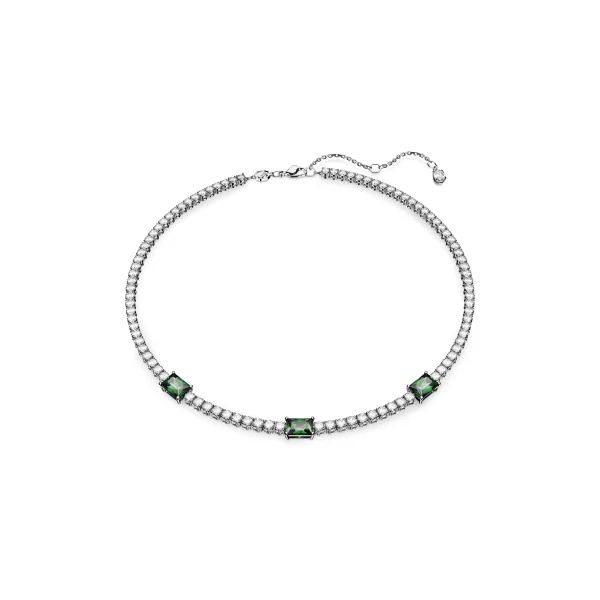 Swarovski Matrix Tennis necklace, Mixed cuts, Green, Rhodium plated