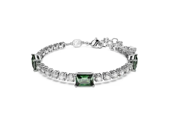 Swarovski Matrix Tennis bracelet, Mixed cuts, Green, Rhodium plated