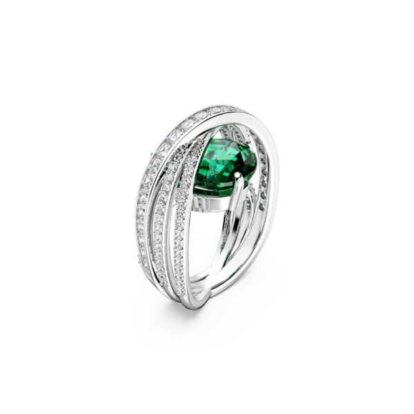 Swarovski Hyperbola cocktail ring, Mixed cuts, Four bands, Green, Rhodium plated - Image 2