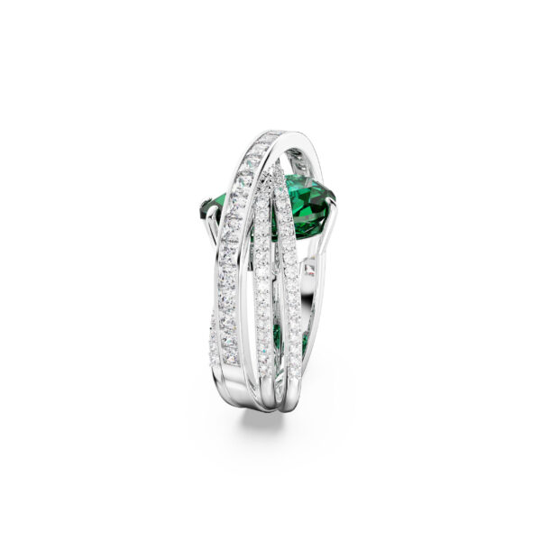 Swarovski Hyperbola cocktail ring, Mixed cuts, Four bands, Green, Rhodium plated - Image 3