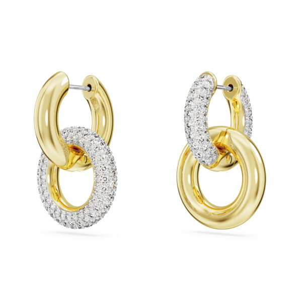 Swarovski Dextera hoop earrings, Asymmetrical design, Interlocking loop, White, Gold-tone plated - Image 3