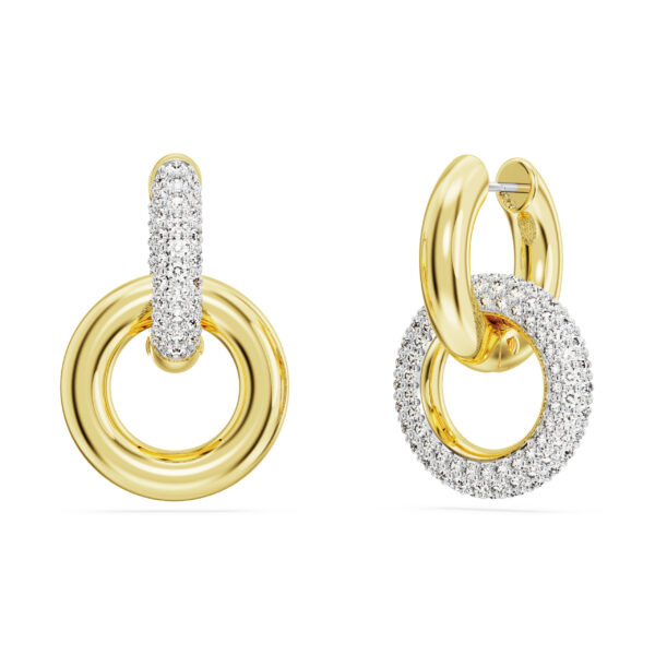 Swarovski Dextera hoop earrings, Asymmetrical design, Interlocking loop, White, Gold-tone plated - Image 4