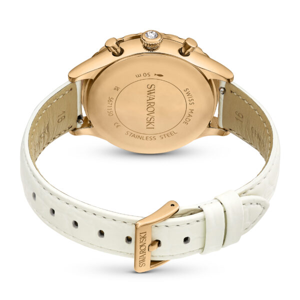 Swarovski Octea Chrono watch, Swiss Made, Leather strap, White, Rose gold-tone finish - Image 3