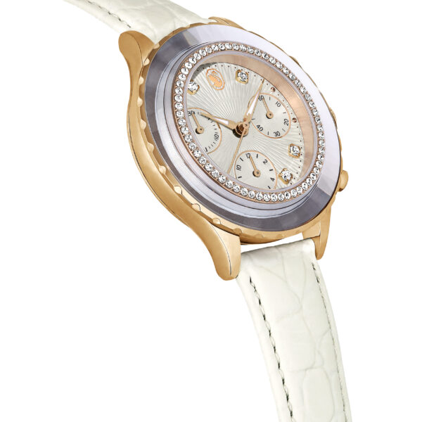 Swarovski Octea Chrono watch, Swiss Made, Leather strap, White, Rose gold-tone finish - Image 5