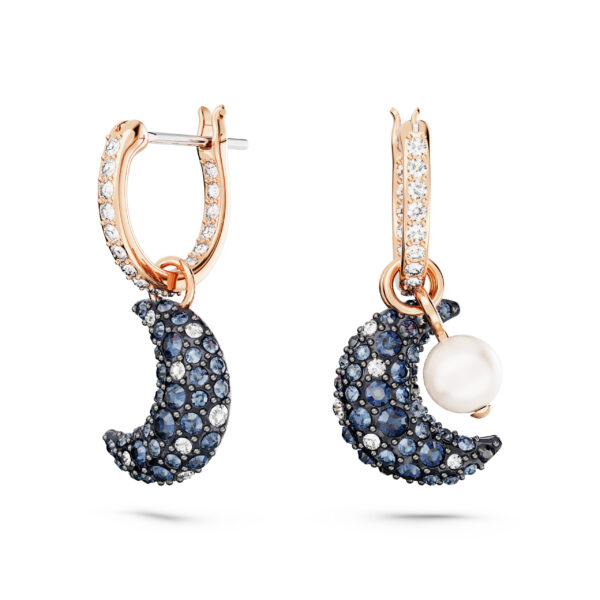 Swarovski Sublima drop earrings, Crystal pearl, Asymmetrical design, Moon, Multicolored, Rose gold-tone plated