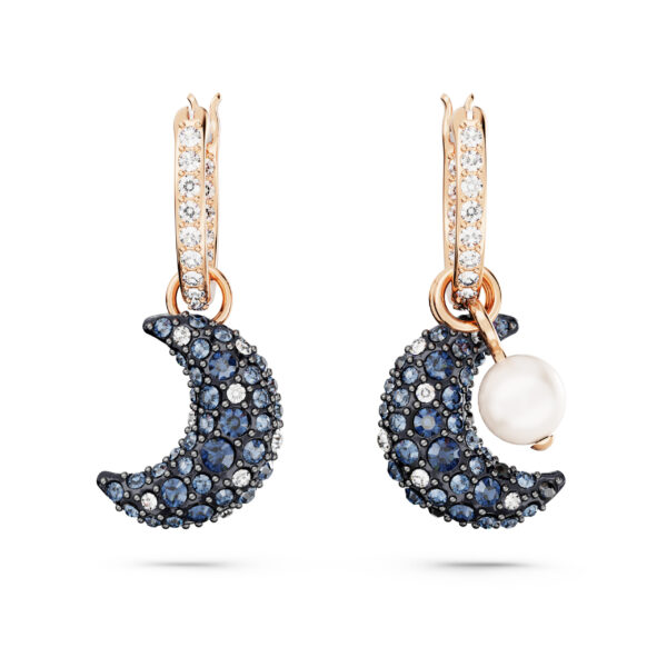 Swarovski Sublima drop earrings, Crystal pearl, Asymmetrical design, Moon, Multicolored, Rose gold-tone plated - Image 2