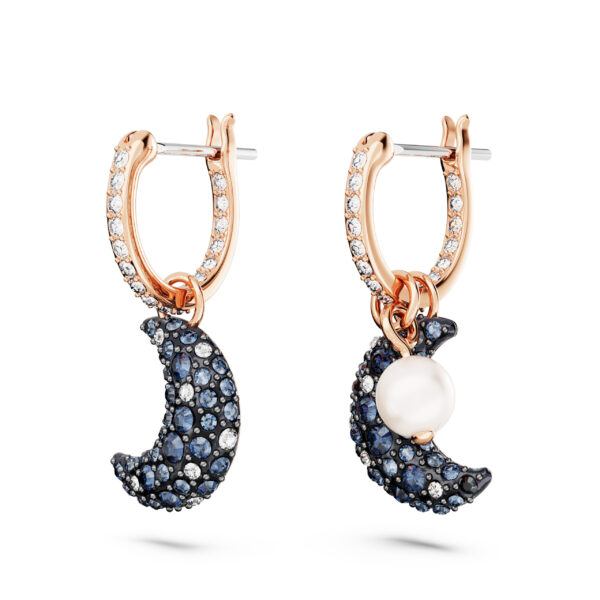 Swarovski Sublima drop earrings, Crystal pearl, Asymmetrical design, Moon, Multicolored, Rose gold-tone plated - Image 3