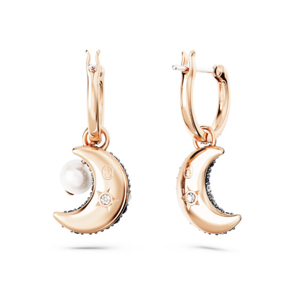 Swarovski Sublima drop earrings, Crystal pearl, Asymmetrical design, Moon, Multicolored, Rose gold-tone plated - Image 4