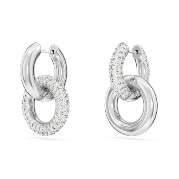 Swarovski Dextera hoop earrings, Asymmetrical design, Interlocking loop, White, Rhodium plated - Image 3