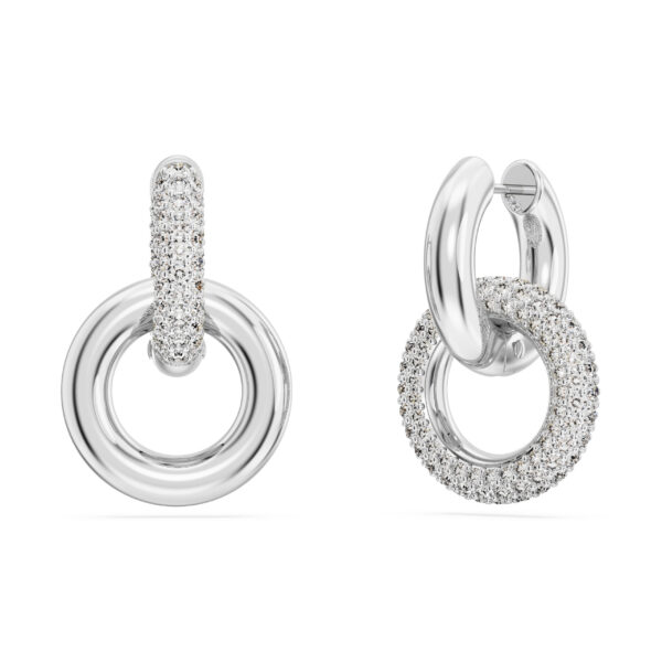 Swarovski Dextera hoop earrings, Asymmetrical design, Interlocking loop, White, Rhodium plated - Image 4