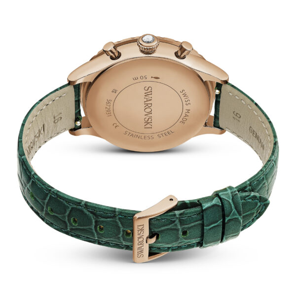 Swarovski Octea Chrono watch, Swiss Made, Leather strap, Green, Rose gold-tone finish - Image 3