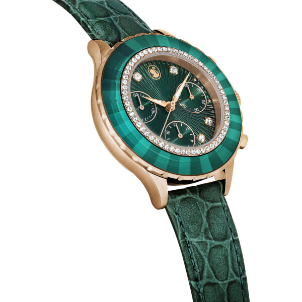 Swarovski Octea Chrono watch, Swiss Made, Leather strap, Green, Rose gold-tone finish - Image 4