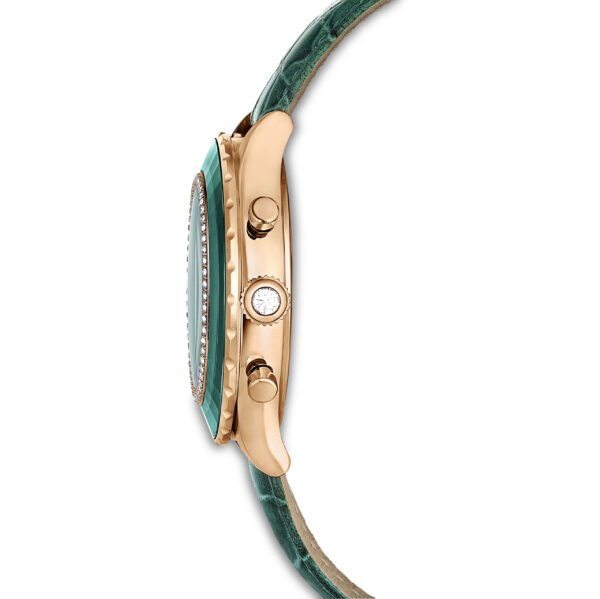 Swarovski Octea Chrono watch, Swiss Made, Leather strap, Green, Rose gold-tone finish - Image 6