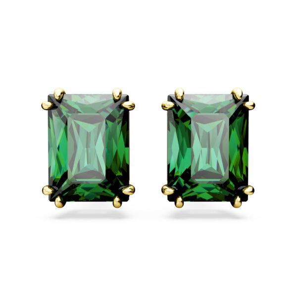 Swarovski Stilla stud earrings, Rectangular cut, Green, Gold-tone plated