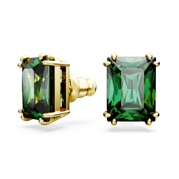 Swarovski Stilla stud earrings, Rectangular cut, Green, Gold-tone plated - Image 2