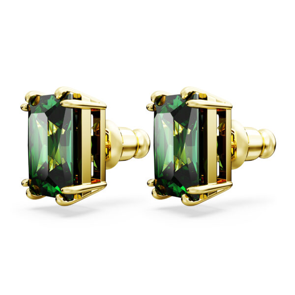 Swarovski Stilla stud earrings, Rectangular cut, Green, Gold-tone plated - Image 3