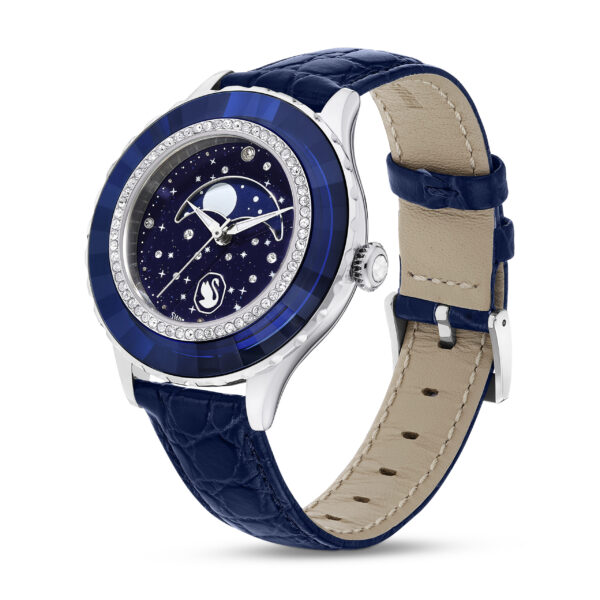 Swarovski Octea Moon watch, Swiss Made, Moon, Leather strap, Blue, Stainless steel - Image 2