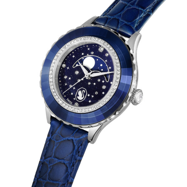 Swarovski Octea Moon watch, Swiss Made, Moon, Leather strap, Blue, Stainless steel - Image 4