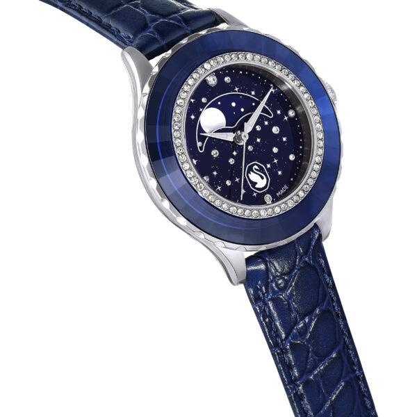 Swarovski Octea Moon watch, Swiss Made, Moon, Leather strap, Blue, Stainless steel - Image 6