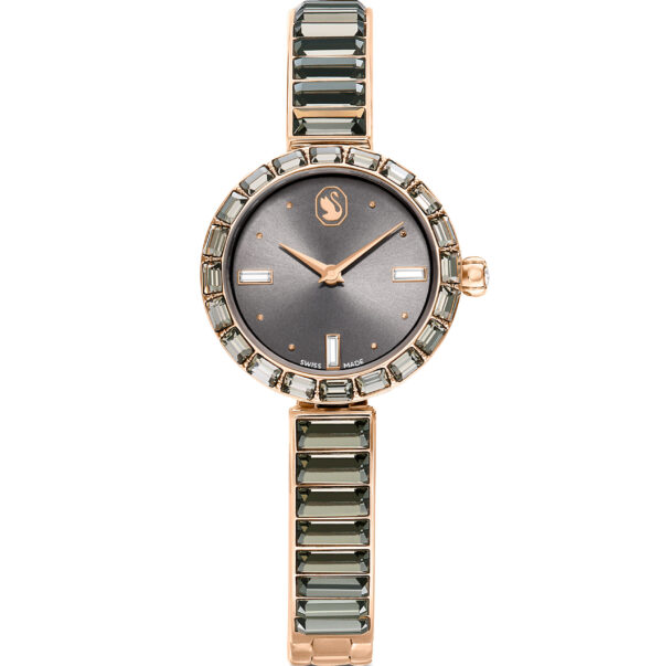Swarovski Matrix Bangle watch, Swiss Made, Crystal bracelet, Gray, Rose gold-tone finish