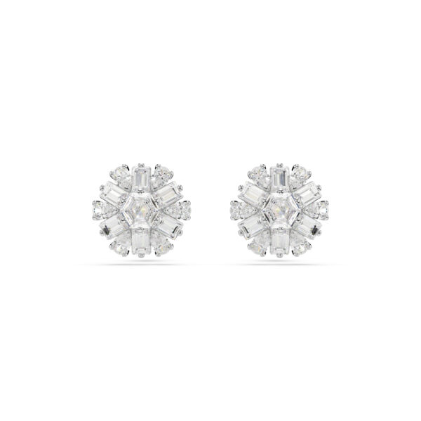 Swarovski Idyllia stud earrings, Mixed cuts, Snowflake, White, Rhodium plated