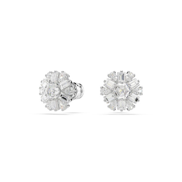 Swarovski Idyllia stud earrings, Mixed cuts, Snowflake, White, Rhodium plated - Image 2