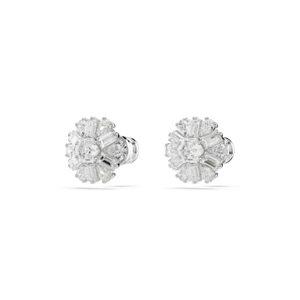 Swarovski Idyllia stud earrings, Mixed cuts, Snowflake, White, Rhodium plated - Image 3